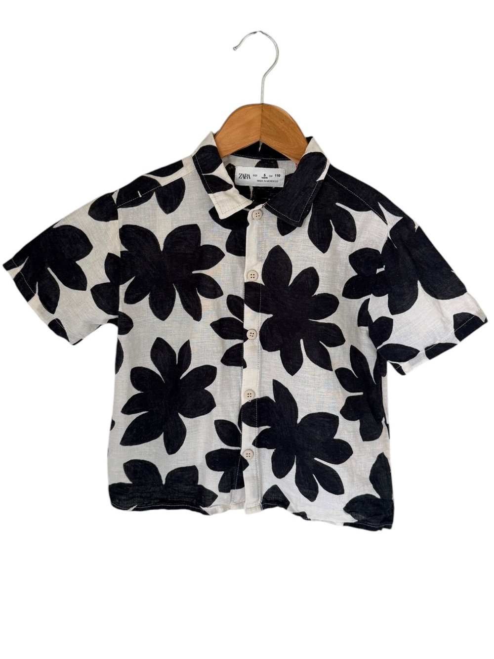 Zara Kids Black & cream Floral-Print Button-Down Shirt